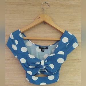 Tela Blue with White Polka Dots Extreme Crop Top (S/P)